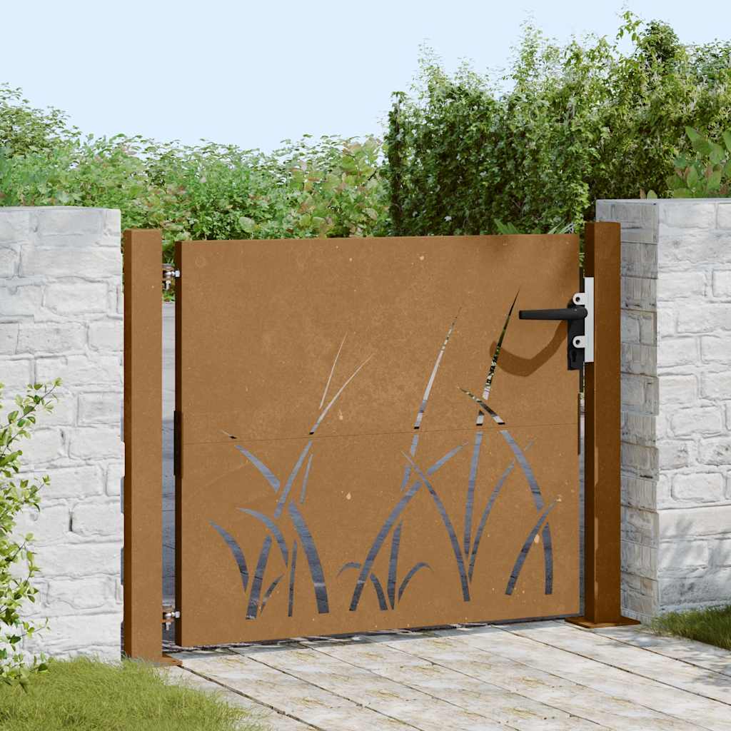 Puutarhaportti 100X100 Cm Corten-Teräs Ruohokuvio