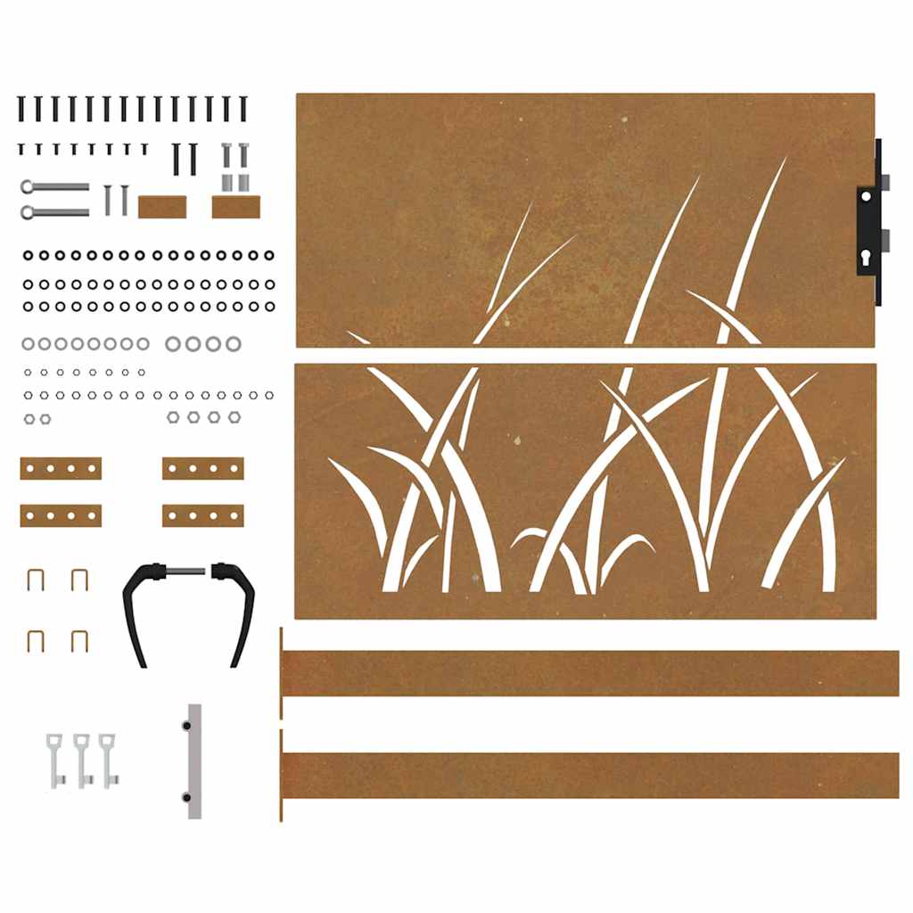 Puutarhaportti 100X100 Cm Corten-Teräs Ruohokuvio