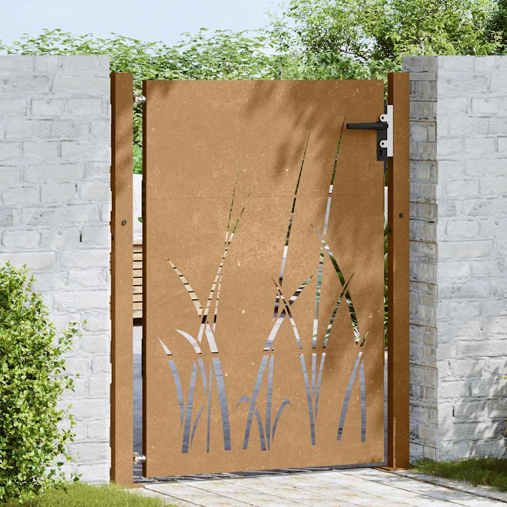 Puutarhaportti 100X125 Cm Corten-Teräs Ruohokuvio