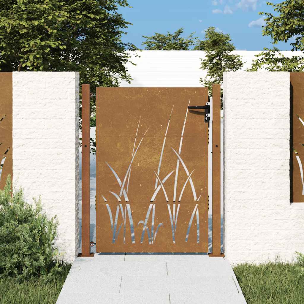Puutarhaportti 100X150 Cm Corten-Teräs Ruohokuvio
