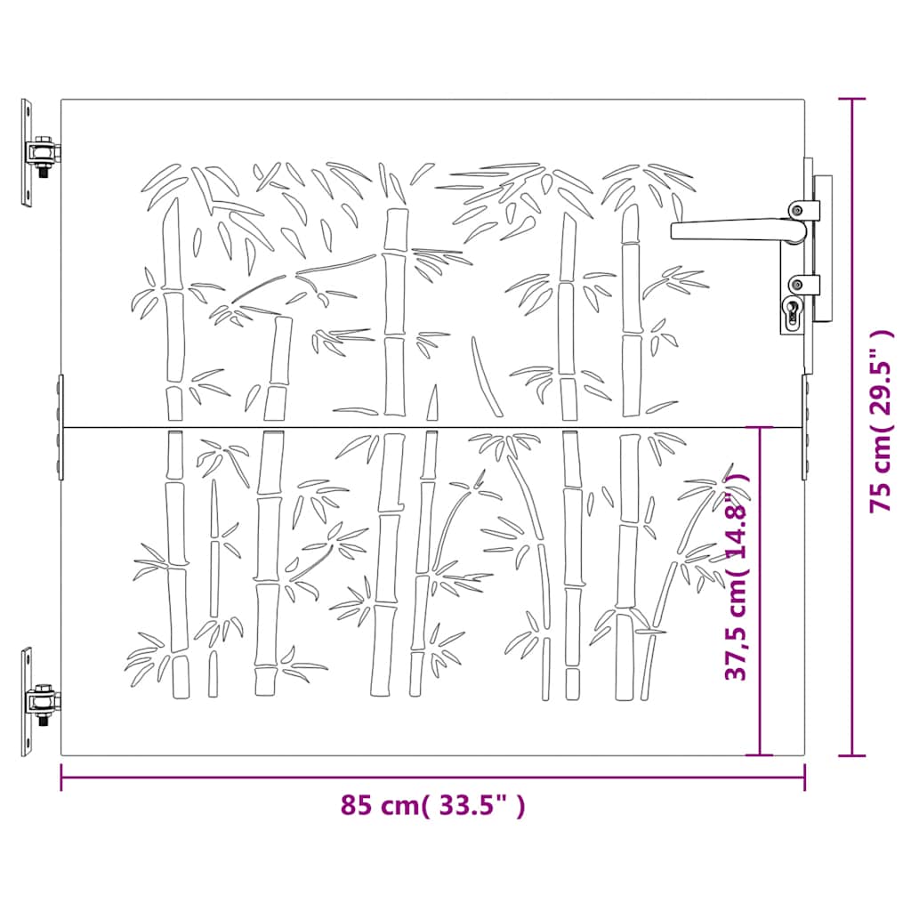 Puutarhaportti 85X75 Cm Corten-Teräs Bambukuvio