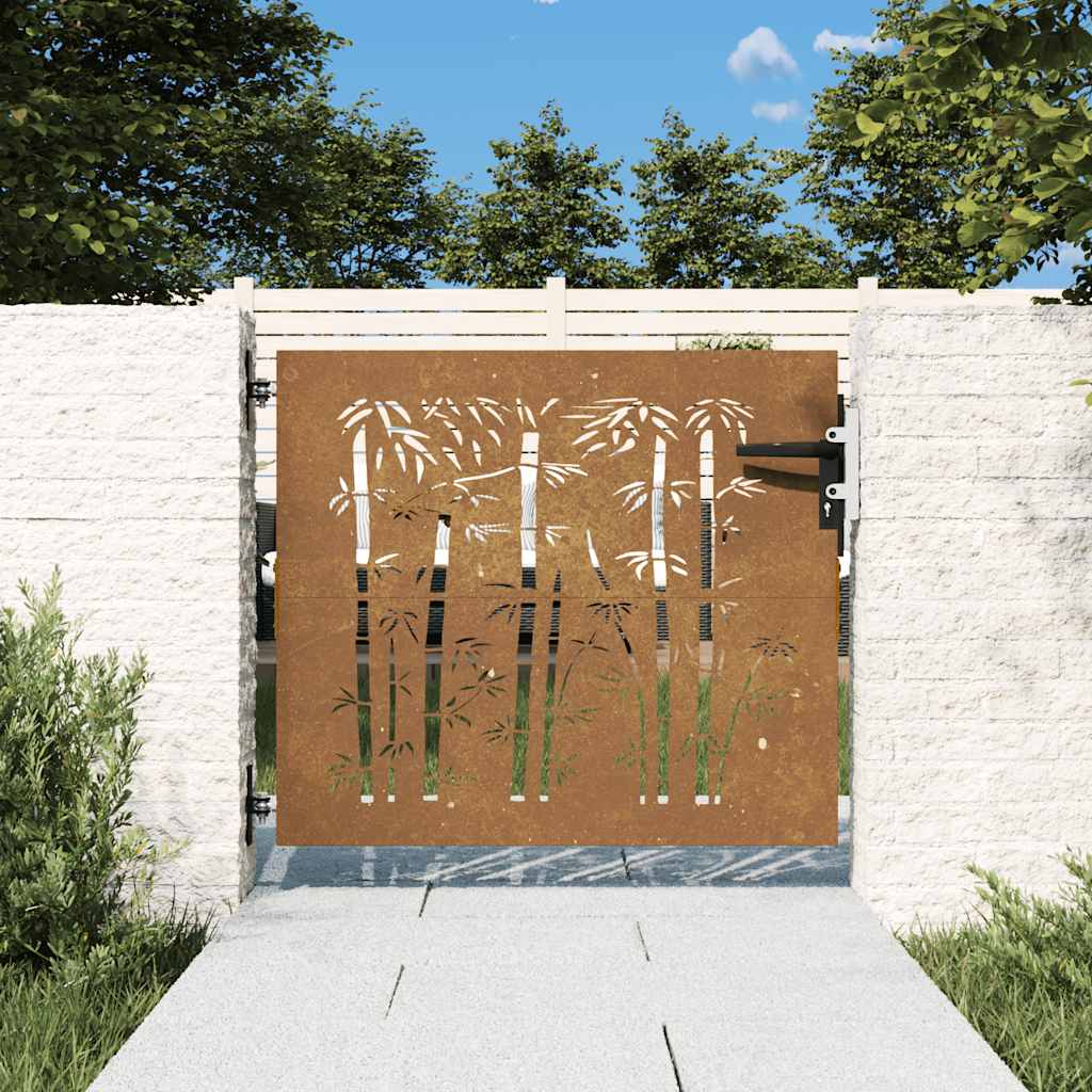 Puutarhaportti 85X75 Cm Corten-Teräs Bambukuvio