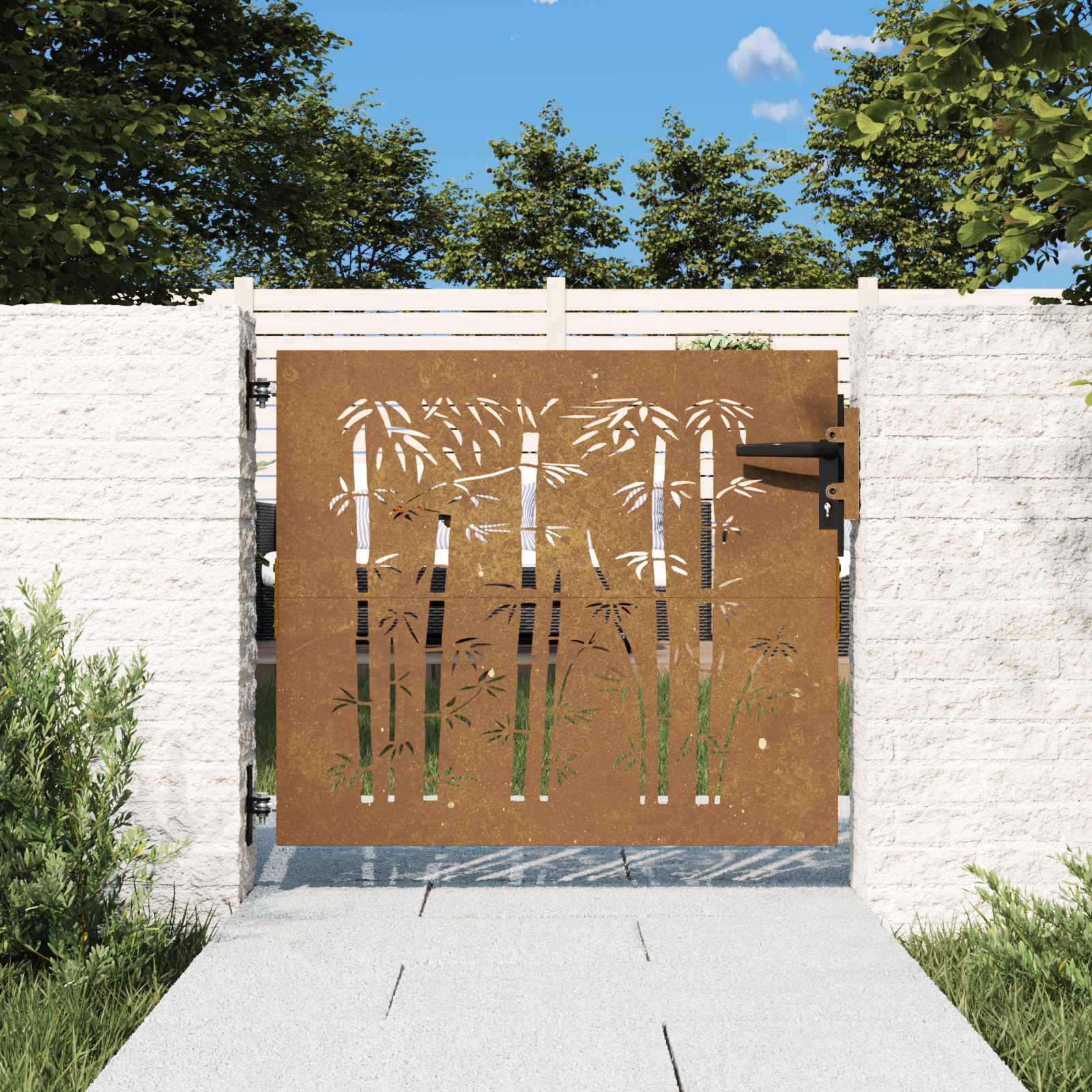 Puutarhaportti 85X100 Cm Corten-Teräs Bambukuvio