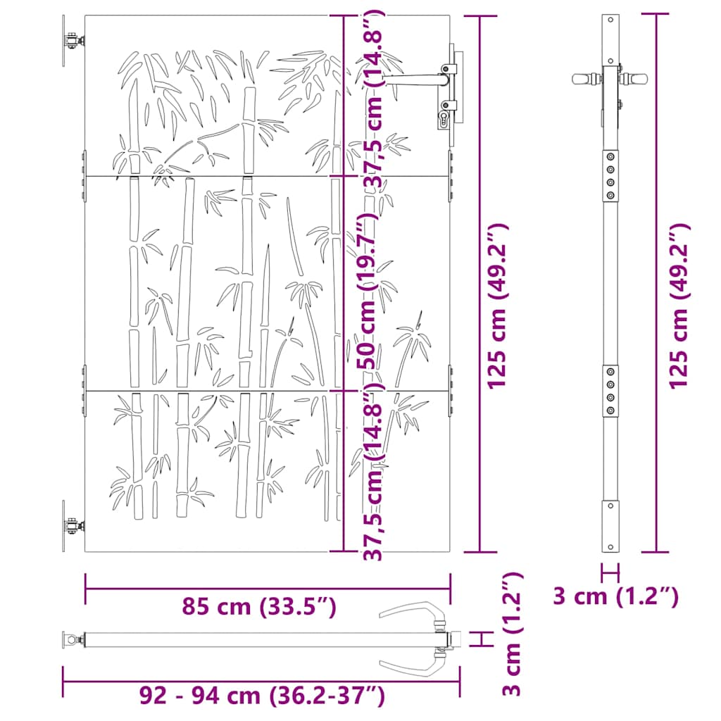Puutarhaportti 85X125 Cm Corten-Teräs Bambukuvio