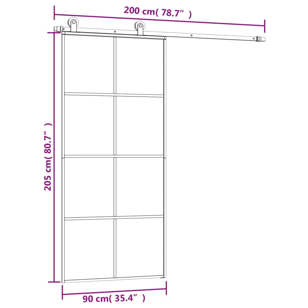 Liukuovi Asennustarvikkeilla 90X205 Cm Esg Lasi Ja Alumiini