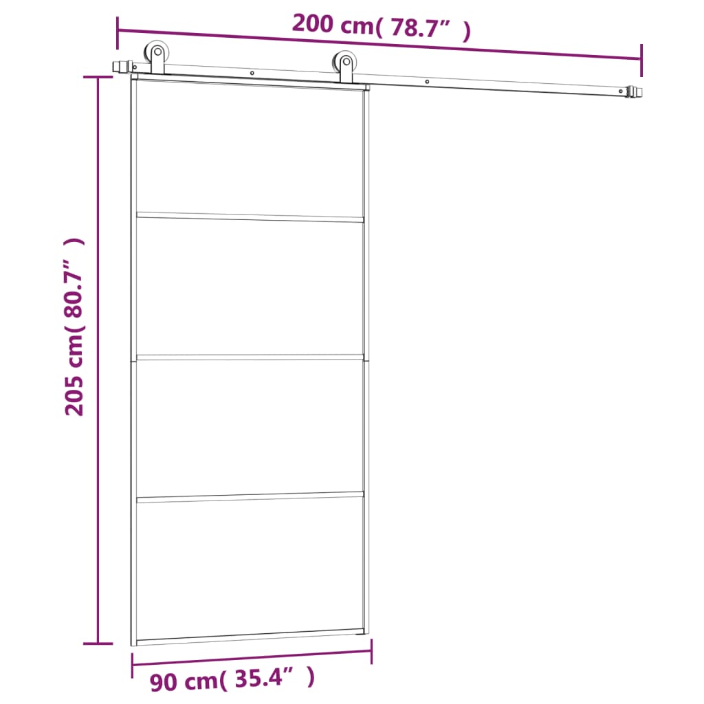 Liukuovi Asennustarvikkeilla 90X205 Cm Esg Lasi Ja Alumiini