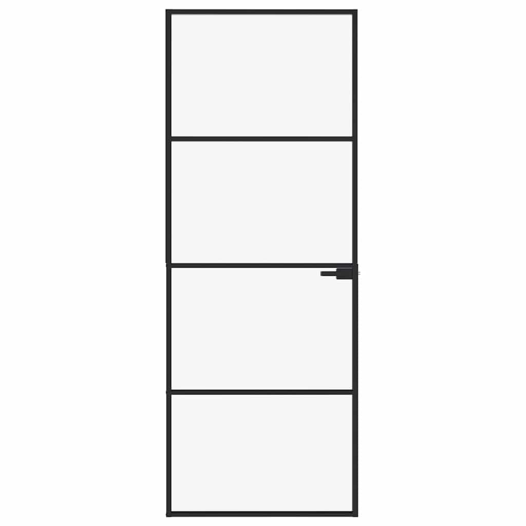 Sisäovi Musta 76X201,5 Cm Karkaistu Lasi Ja Alumiini Ohut
