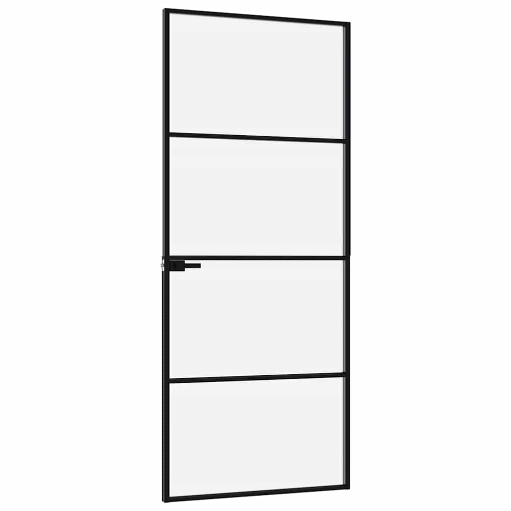 Sisäovi Musta 83X201,5 Cm Karkaistu Lasi Ja Alumiini Ohut