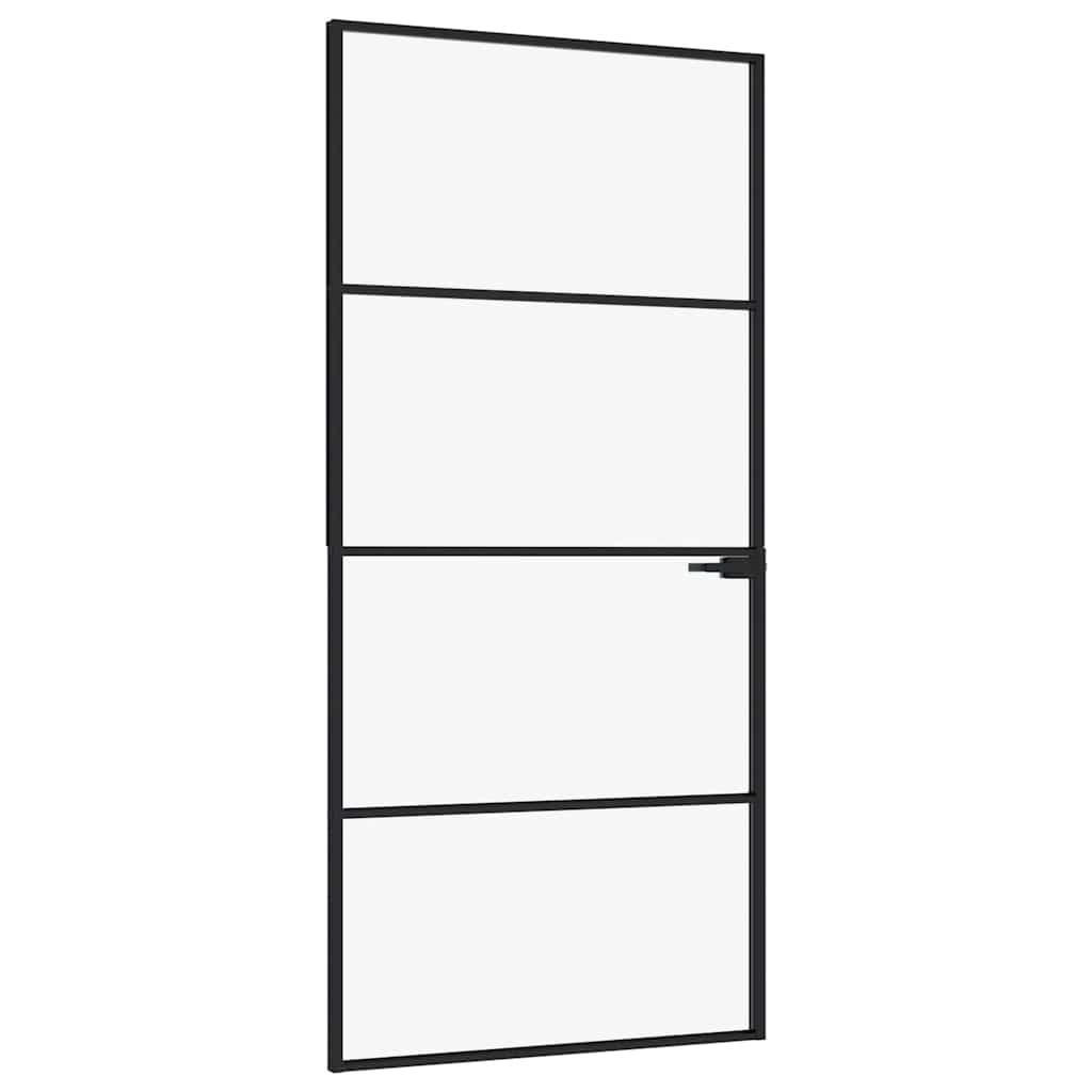 Sisäovi Musta 93X201,5 Cm Karkaistu Lasi Ja Alumiini Ohut