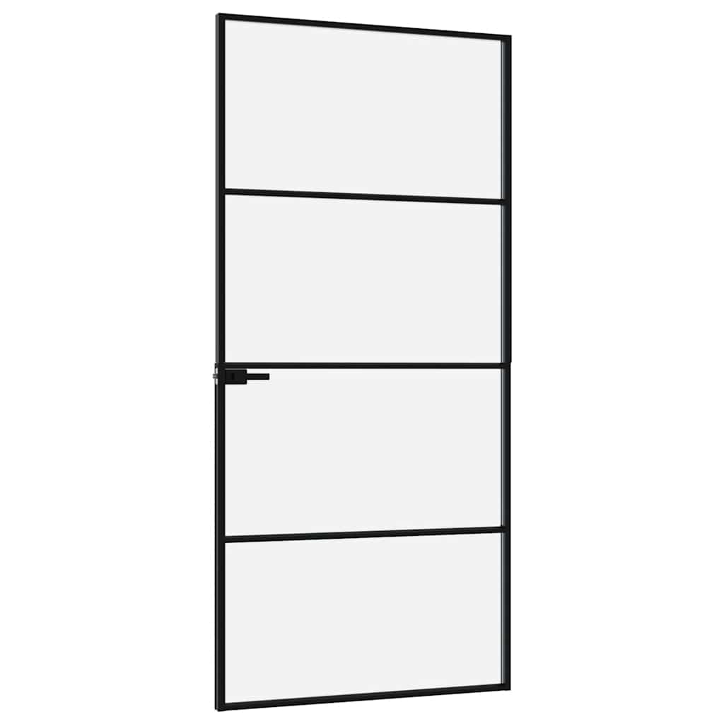 Sisäovi Musta 93X201,5 Cm Karkaistu Lasi Ja Alumiini Ohut