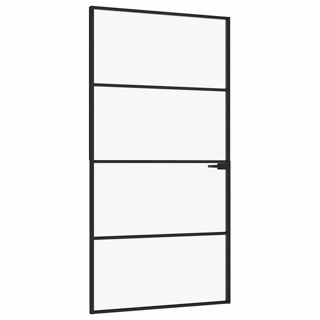 Sisäovi Musta 102X201,5 Cm Karkaistu Lasi Ja Alumiini Ohut