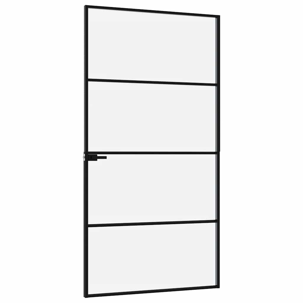 Sisäovi Musta 102X201,5 Cm Karkaistu Lasi Ja Alumiini Ohut