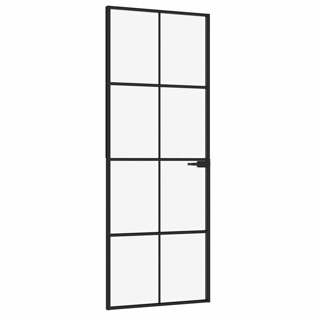 Sisäovi Musta 76X201,5 Cm Karkaistu Lasi Ja Alumiini Ohut