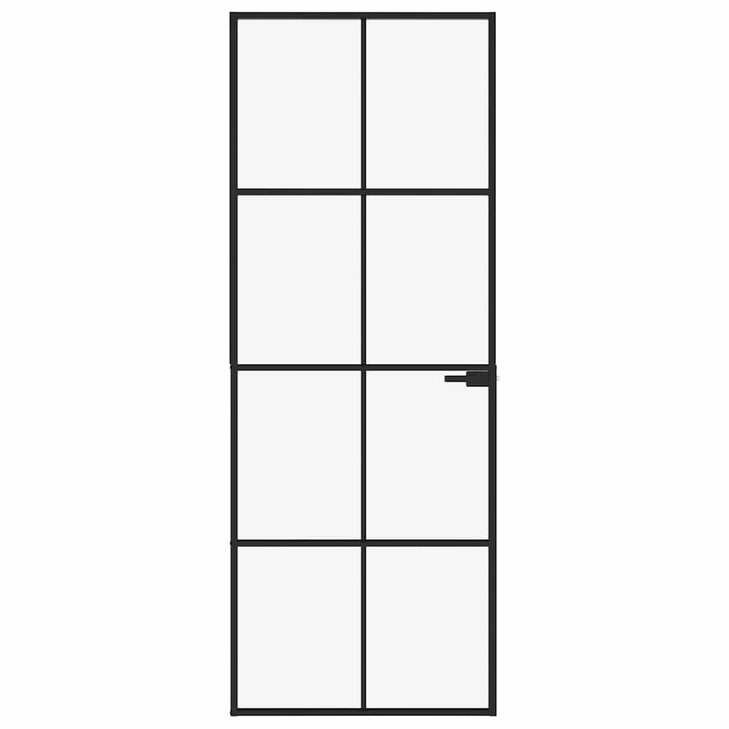 Sisäovi Musta 76X201,5 Cm Karkaistu Lasi Ja Alumiini Ohut