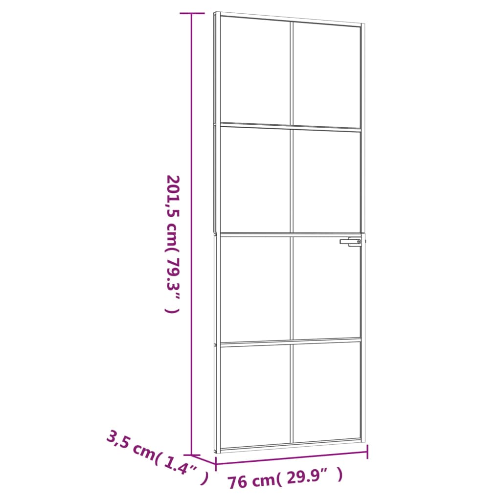 Sisäovi Musta 76X201,5 Cm Karkaistu Lasi Ja Alumiini Ohut
