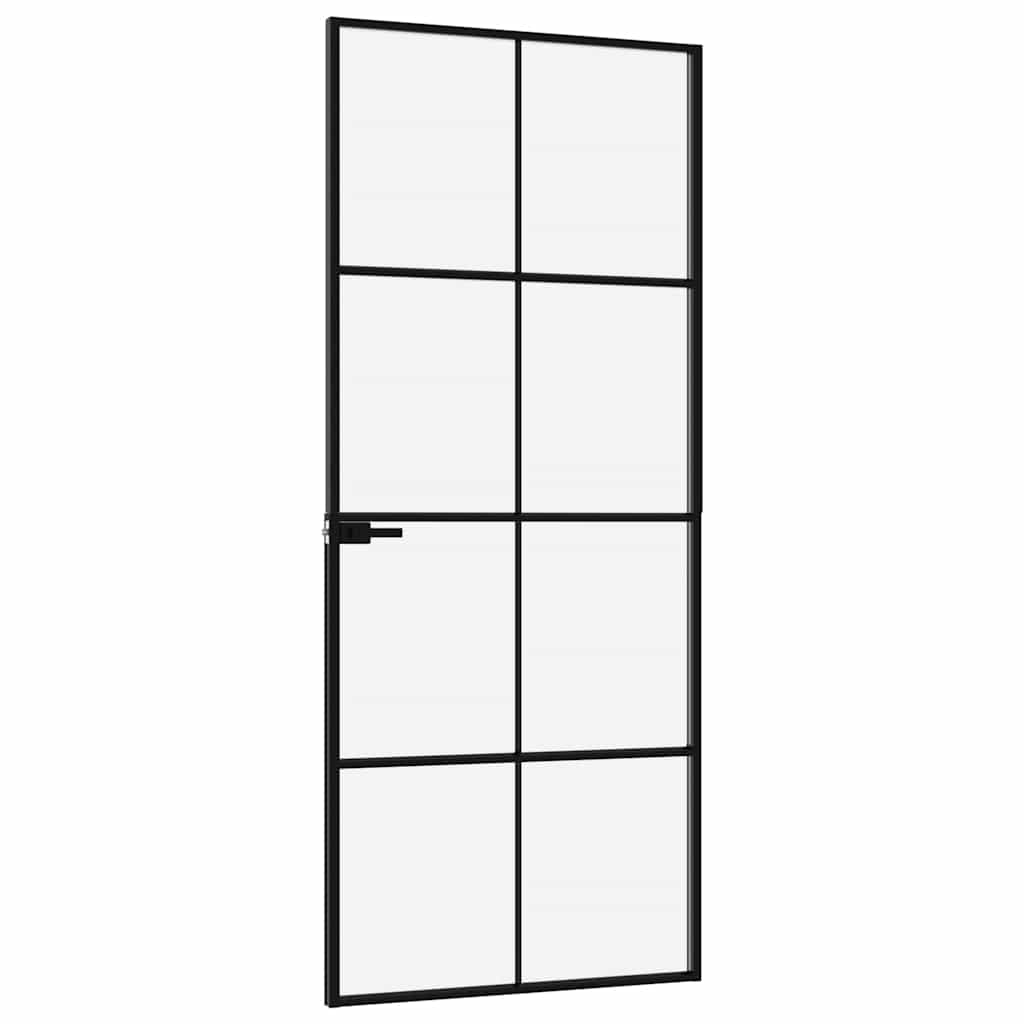 Sisäovi Musta 83X201,5 Cm Karkaistu Lasi Ja Alumiini Ohut