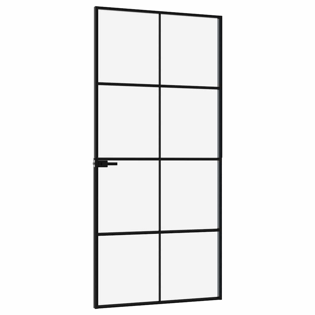 Sisäovi Musta 93X201,5 Cm Karkaistu Lasi Ja Alumiini Ohut