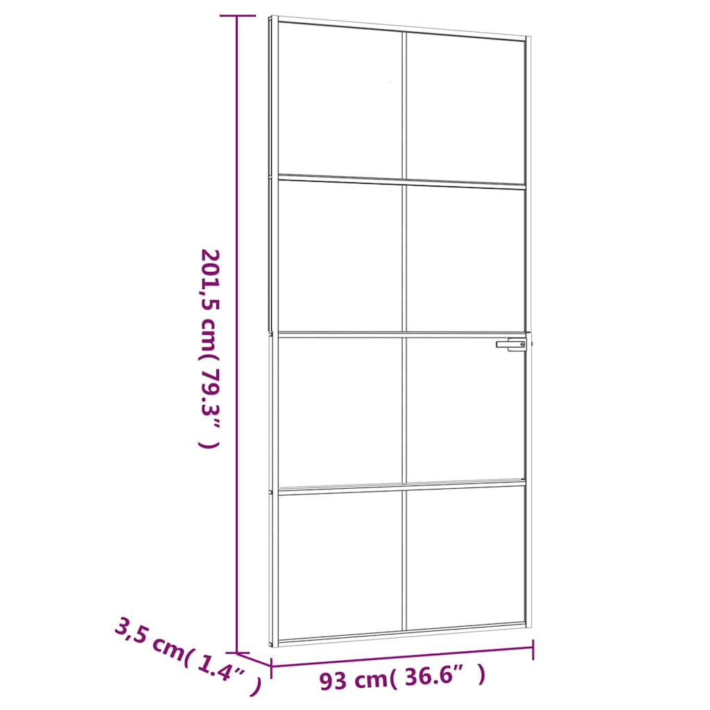 Sisäovi Musta 93X201,5 Cm Karkaistu Lasi Ja Alumiini Ohut