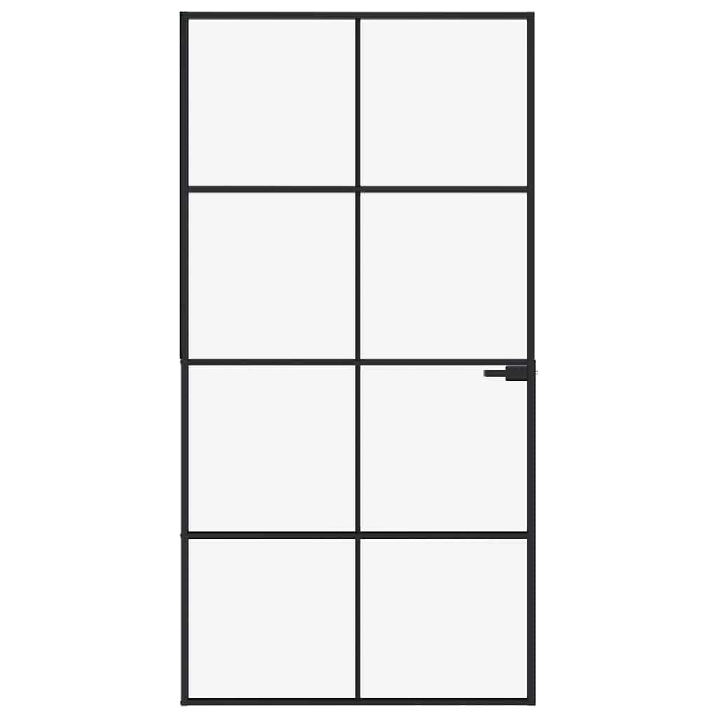 Sisäovi Musta 102X201,5 Cm Karkaistu Lasi Ja Alumiini Ohut