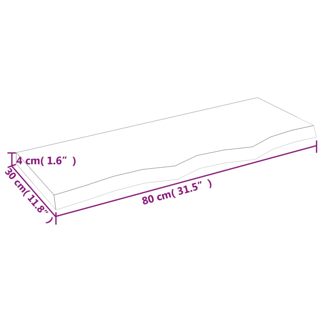 Kylpyhuoneen Työtaso 80X30X(2-4) Cm Käsittelemätön Täysi Puu