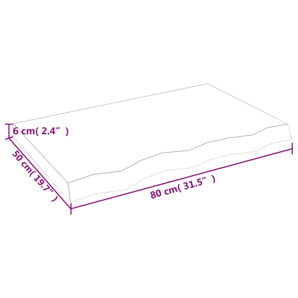 Kylpyhuoneen Työtaso 80X50X(2-6) Cm Käsittelemätön Täysi Puu