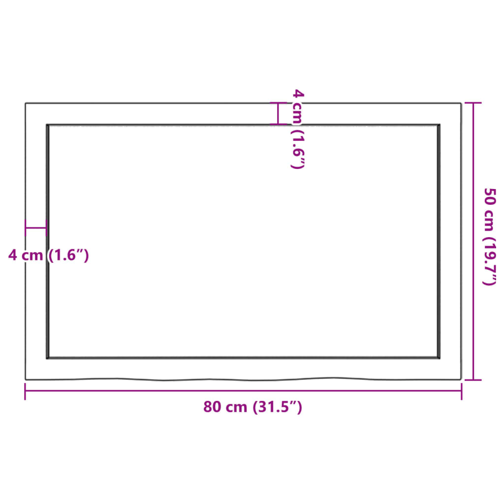 Kylpyhuoneen Työtaso 80X50X(2-6) Cm Käsittelemätön Täysi Puu