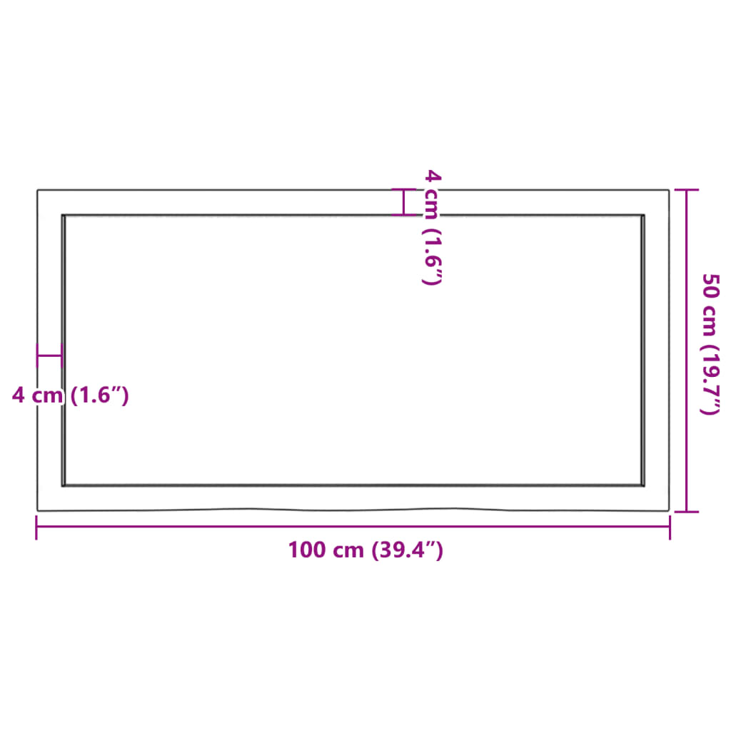 Kylpyhuoneen Työtaso 100X50X(2-6) Cm Käsittelemätön Täysi Puu
