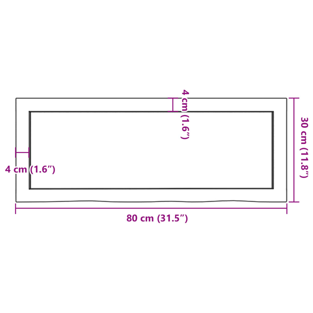 Kylpyhuoneen Työtaso V.ruskea 80X30X(2-6)Cm Käsitelty Täysi Puu