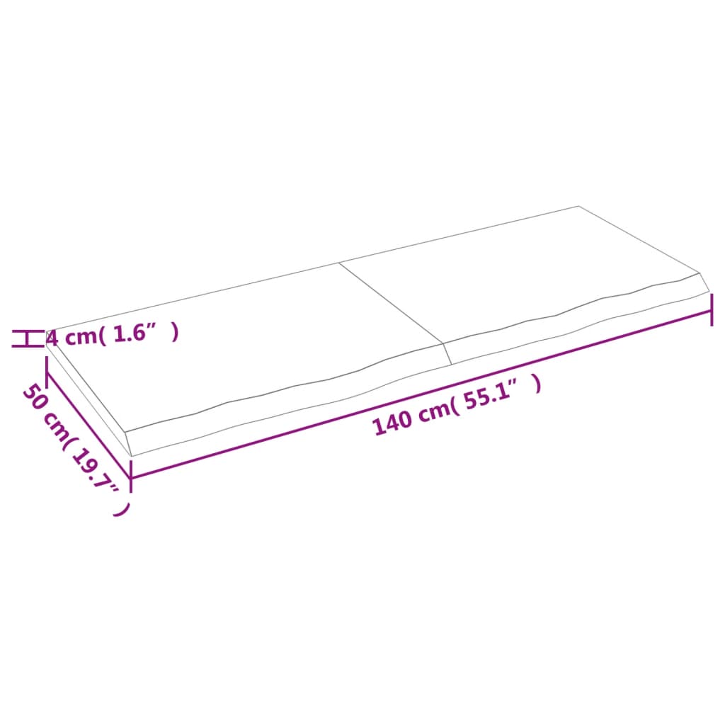Kylpyhuoneen Työtaso V.ruskea 140X50X(2-4)Cm Käsitelty Täyspuu
