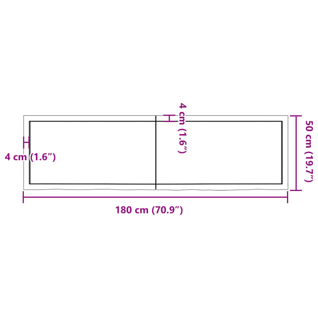 Kylpyhuoneen Työtaso V.ruskea 180X50X(2-6)Cm Käsitelty Täyspuu