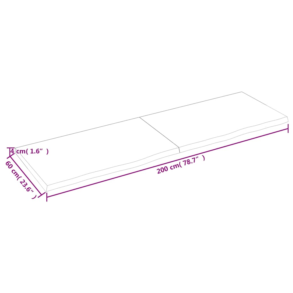 Kylpyhuoneen Työtaso V.ruskea 200X60X(2-4)Cm Käsitelty Täyspuu