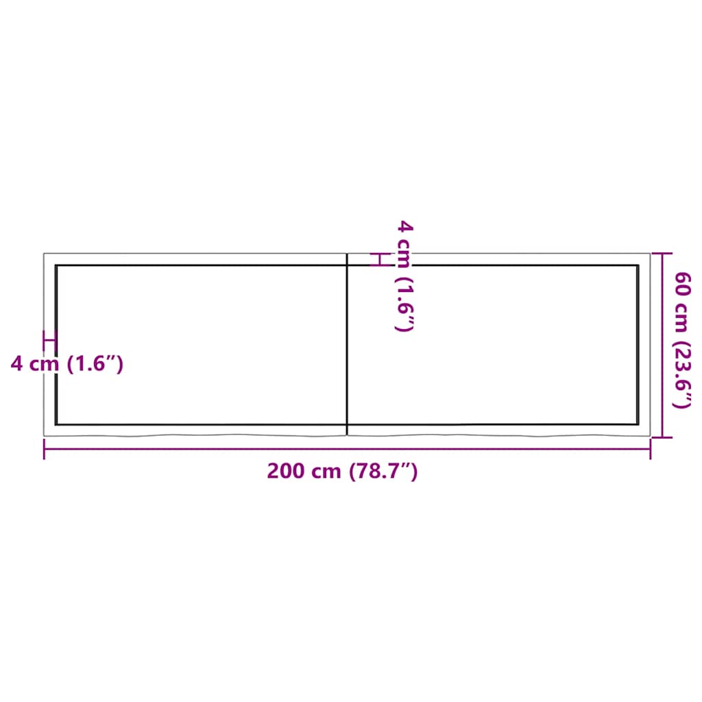 Kylpyhuoneen Työtaso V.ruskea 200X60X(2-4)Cm Käsitelty Täyspuu
