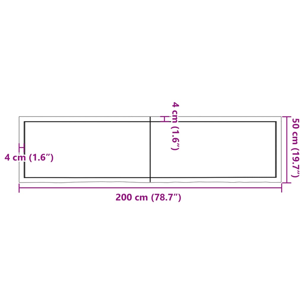 Kylpyhuoneen Työtaso T.ruskea 200X50X(2-4)Cm Käsitelty Täyspuu