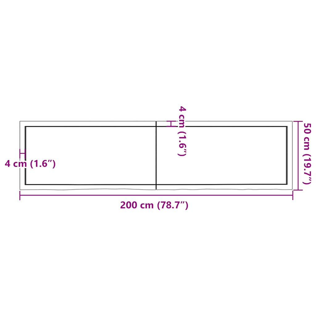 Kylpyhuoneen Työtaso T.ruskea 200X50X(2-4)Cm Käsitelty Täyspuu