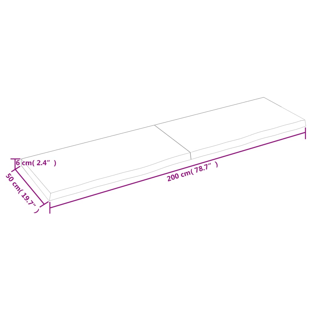 Kylpyhuoneen Työtaso T.ruskea 200X50X(2-6)Cm Käsitelty Täyspuu