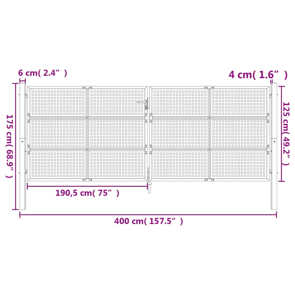 Puutarhanportti Antrasiitti 400X125 Cm Teräs