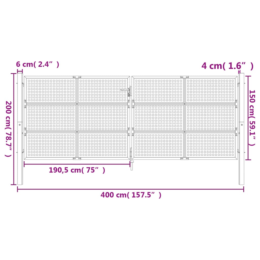 Puutarhanportti Antrasiitti 400X150 Cm Teräs