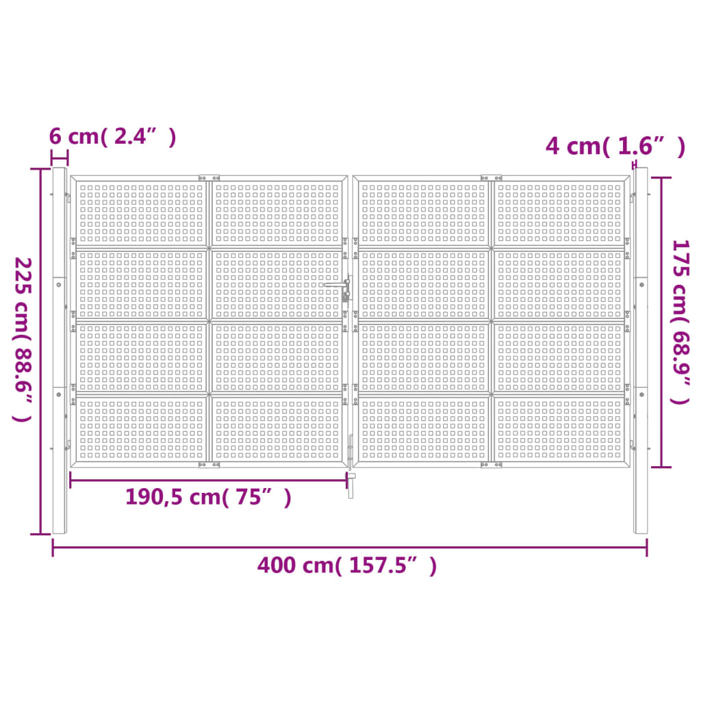 Puutarhanportti Antrasiitti 400X175 Cm Teräs