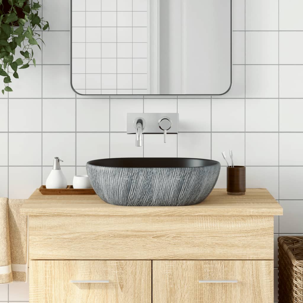 Pesuallas Työtasolle Mustaharmaa Ovaali 47X33X13 Cm Keraaminen