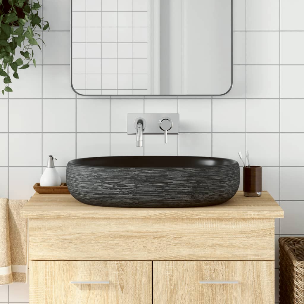 Pesuallas Työtasolle Harmaa Musta Ovaali 59X40X14 Cm Keraaminen