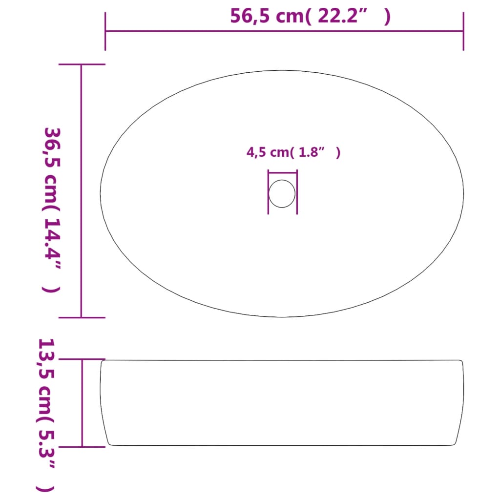 Pesuallas Tasolle Musta/Sin Ovaali 56,5X36,5X13,5 Cm Keraaminen