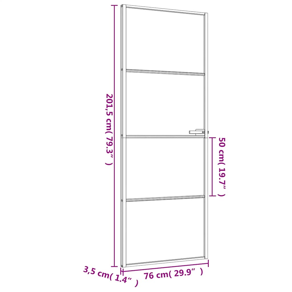 Sisäovi Ohut Musta 76X201,5 Cm Karkaistu Lasi Ja Alumiini