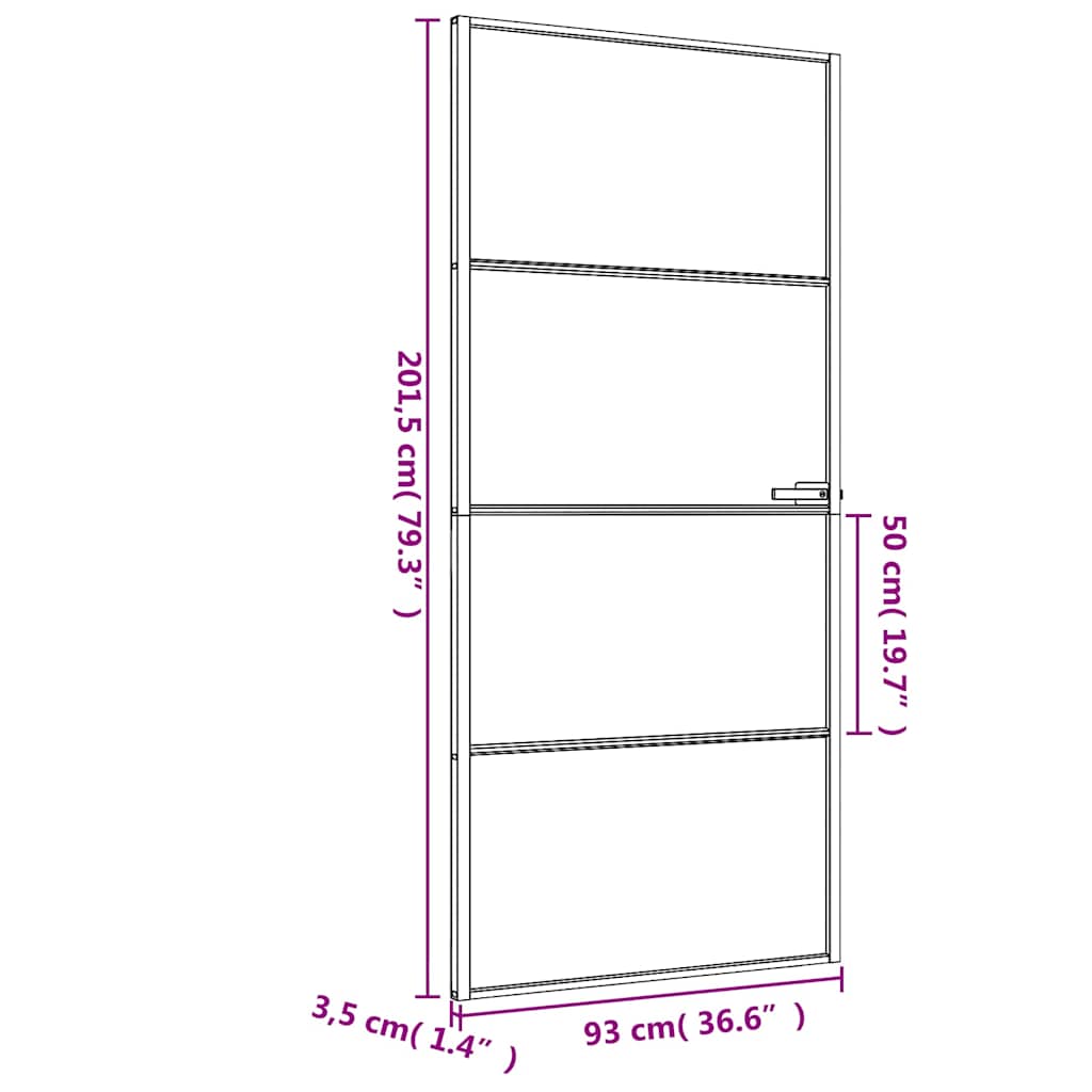 Sisäovi Ohut Musta 93X201,5 Cm Karkaistu Lasi Ja Alumiini