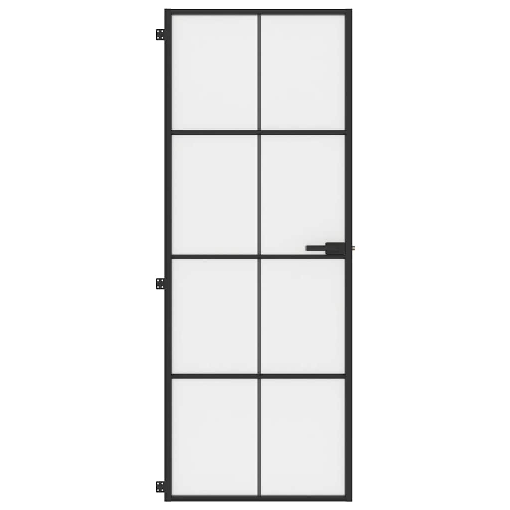 Sisäovi Ohut Musta 76X201,5 Cm Karkaistu Lasi Ja Alumiini