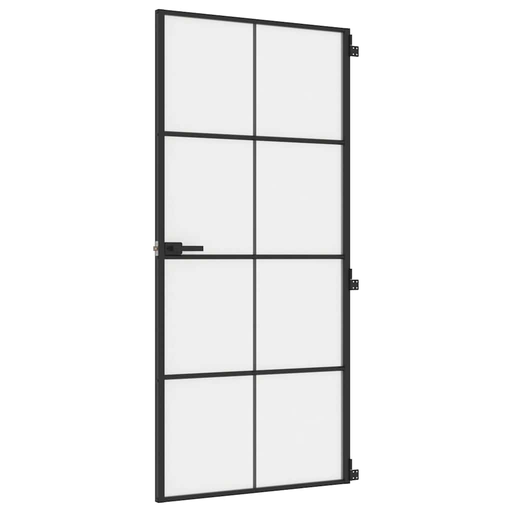 Sisäovi Ohut Musta 93X201,5 Cm Karkaistu Lasi Ja Alumiini
