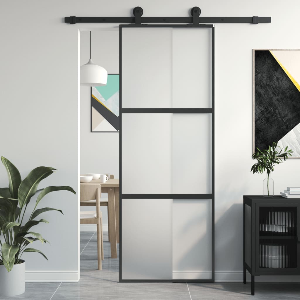 Liukuovi Musta 76X205 Cm Karkaistu Lasi Ja Alumiini