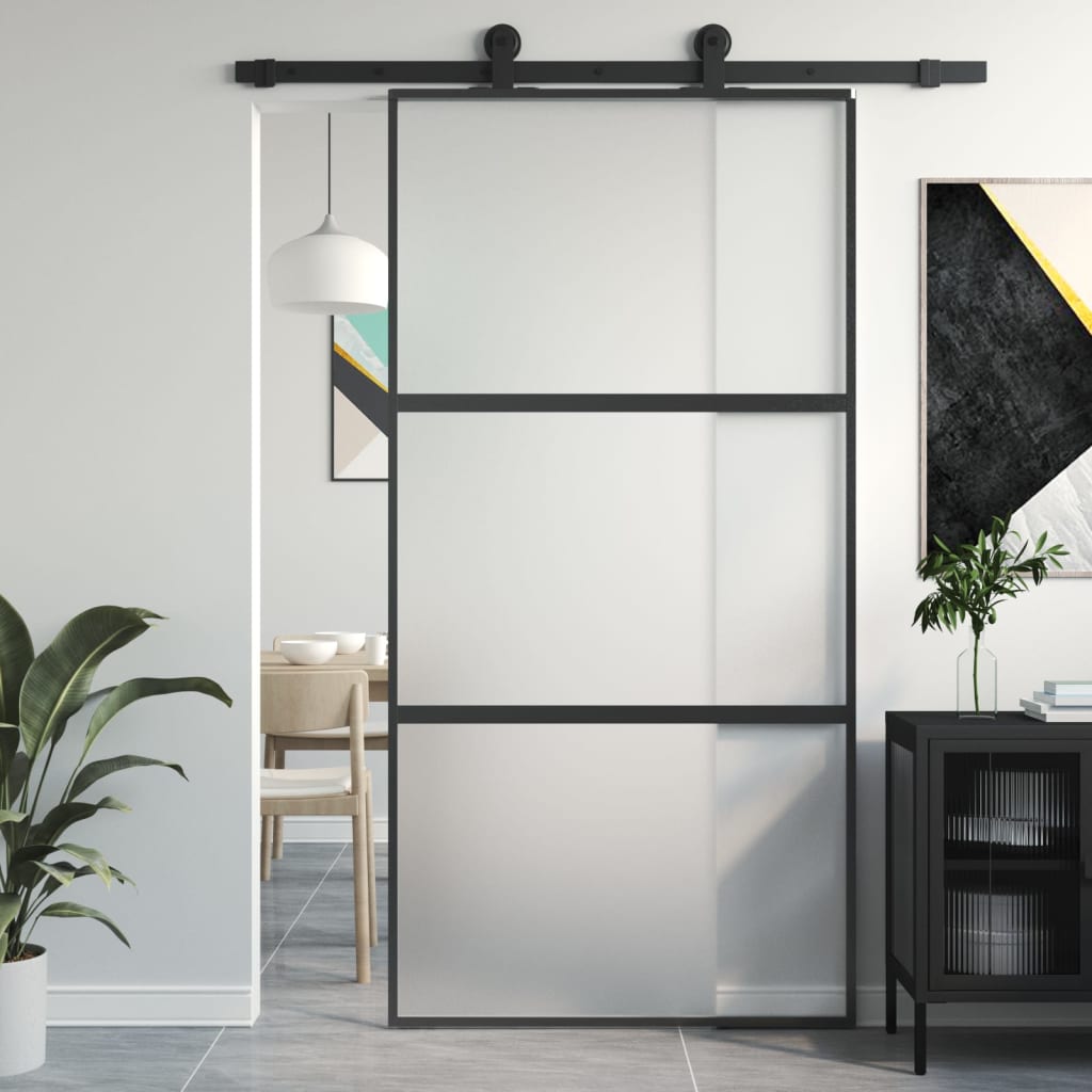 Liukuovi Musta 102,5X205 Cm Karkaistu Lasi Ja Alumiini