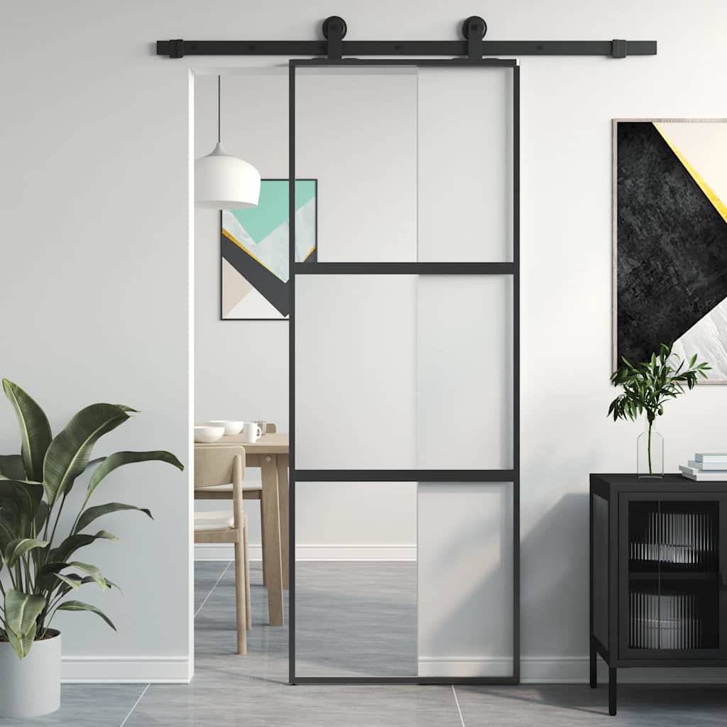 Liukuovi Musta 76X205 Cm Karkaistu Lasi Ja Alumiini