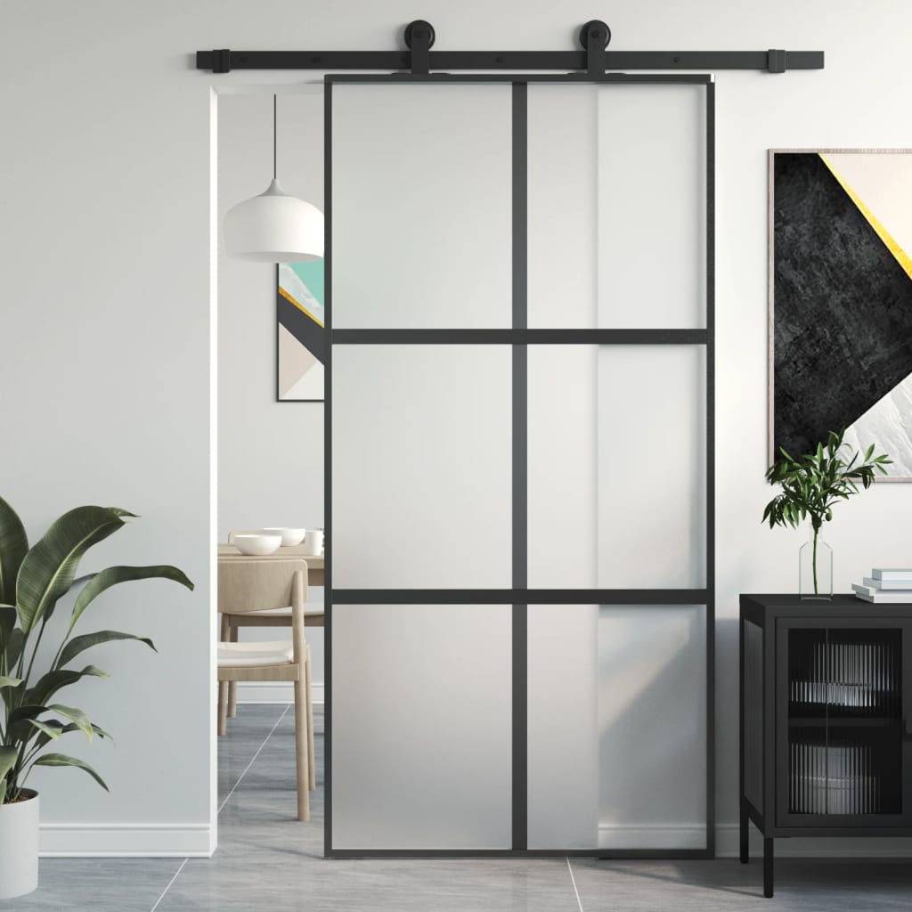 Liukuovi Musta 102,5X205 Cm Karkaistu Lasi Ja Alumiini