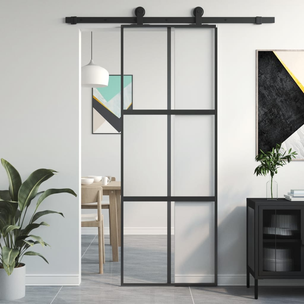 Liukuovi Musta 76X205 Cm Karkaistu Lasi Ja Alumiini